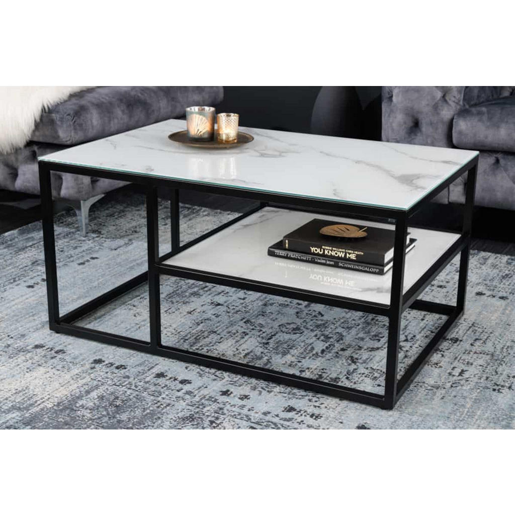 Thumbnail - riess-ambiente Couchtisch, Weiß, Glas, Marmor Optik, Rechteckig,Rechteckig, 90x45x60 cm, Wohnzimmer, Wohnzimmertische, C...