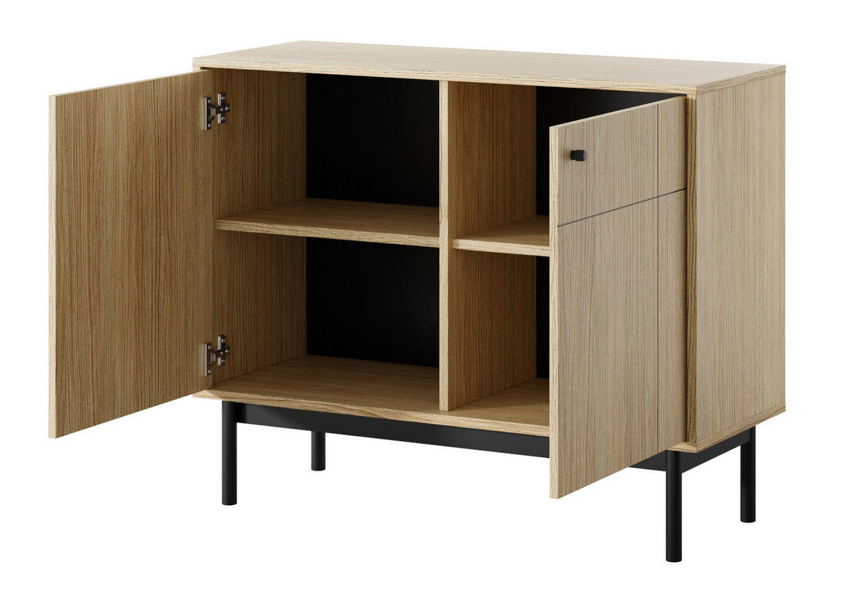 SIDEBOARD Japandies Eichenholzoptik 104 cm - Eichefarben/Schwarz, Holz/Holzwerkstoff (103.5/83.5/39cm) - Selsey