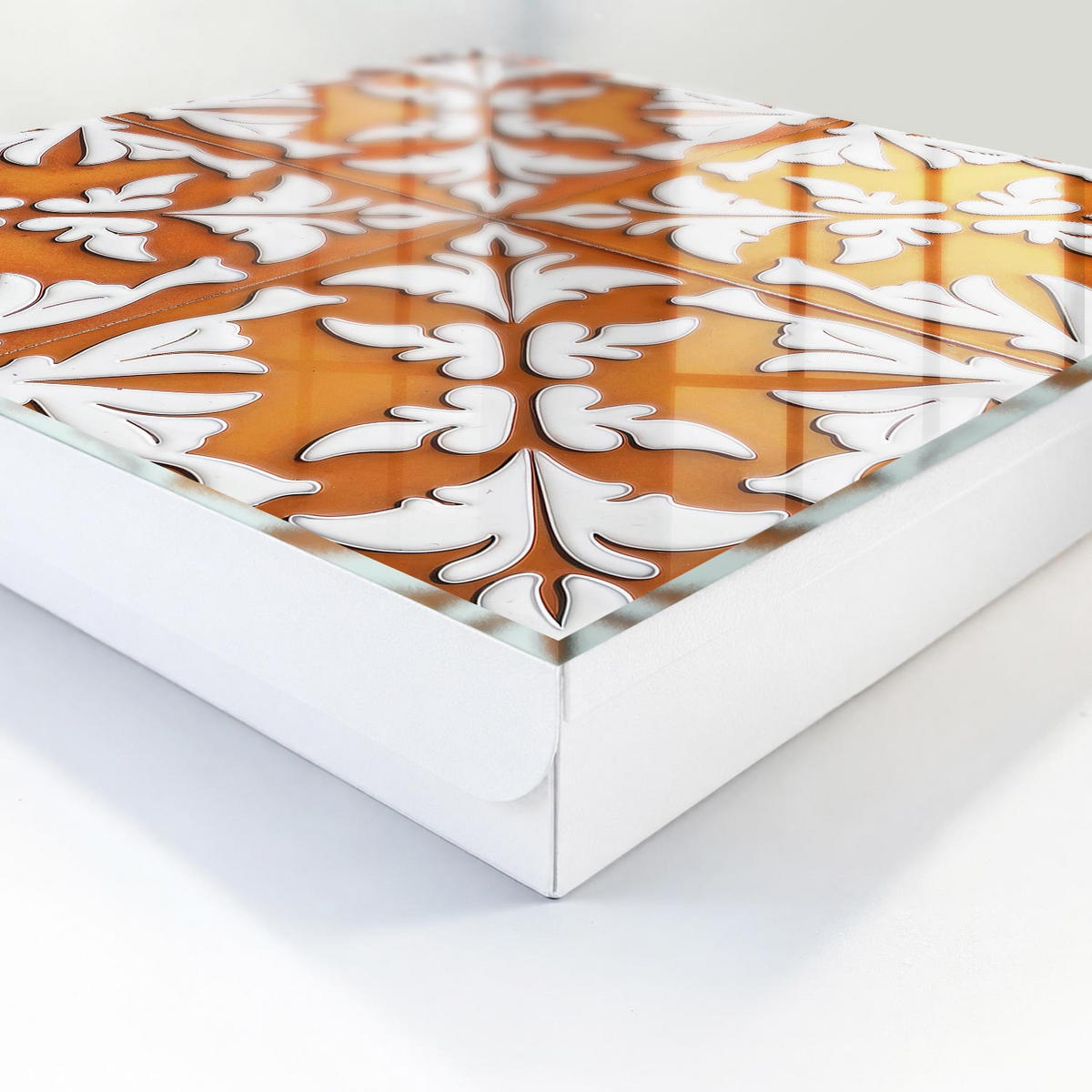 SCHLÜSSELBOX Weiß 30x30 cm – Türöffnung nach rechts - Pflanzenmotiv - Orange, Metall (30/30/5cm) - TULUP