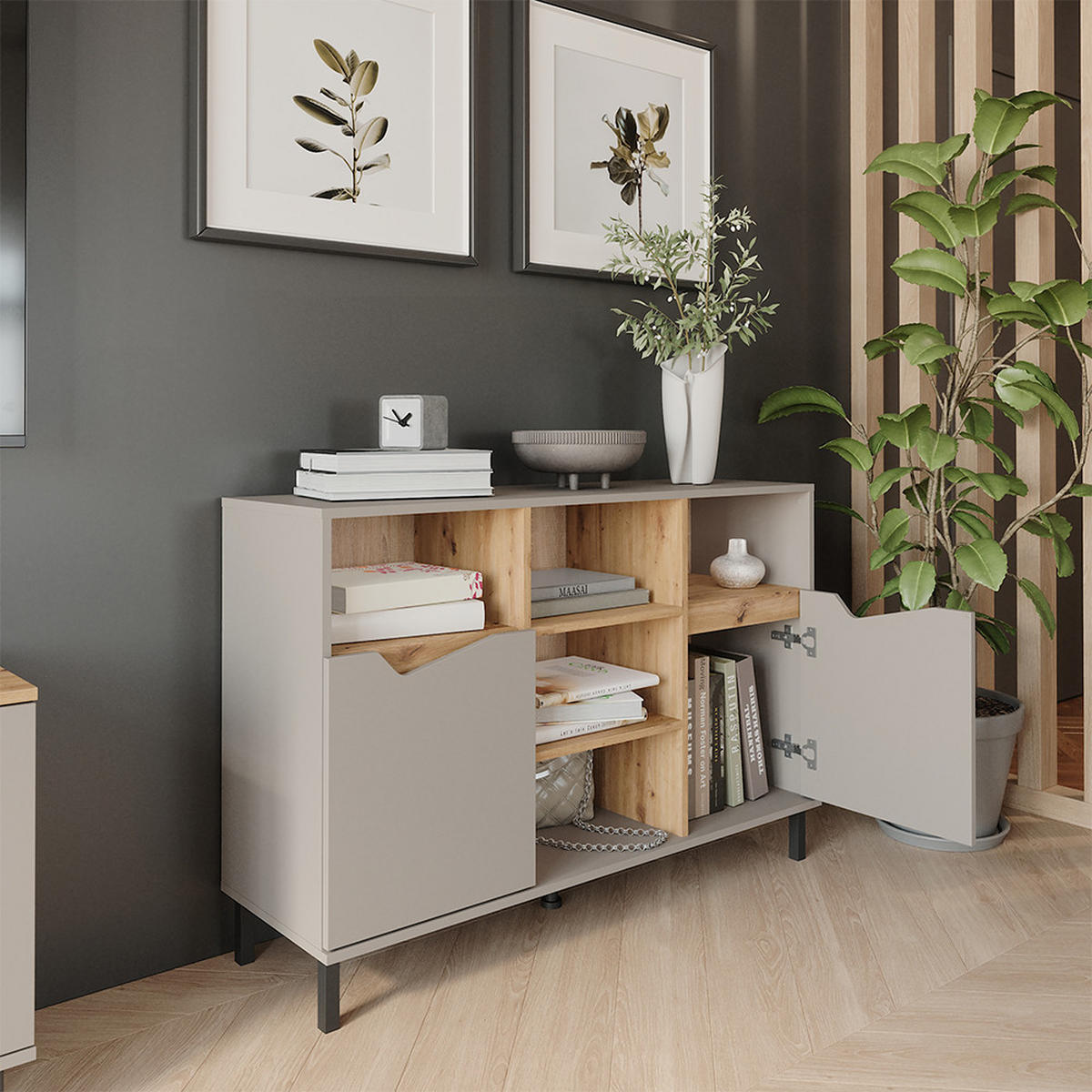 KREDENC Marelle Béžový dub/Artisan - šedobéžová, kompozitní dřevo (120/81.3/38cm) - Vicco