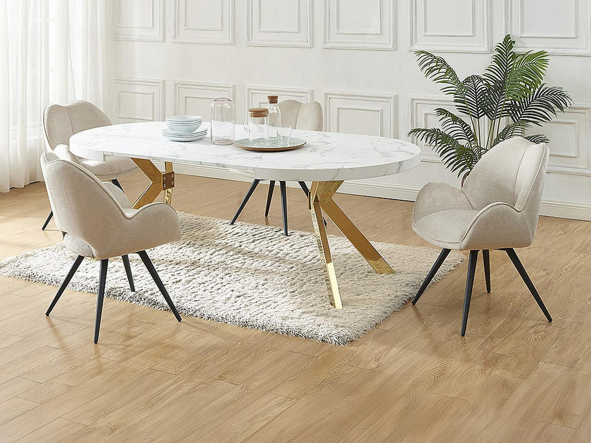 SET aus ausziehbarem Tisch und Stuhl - 12 -Sitzer - MDF - weiß, goldfarben - KOMONI - Weiß, Holz (220/76/120cm) - Vente-Unique