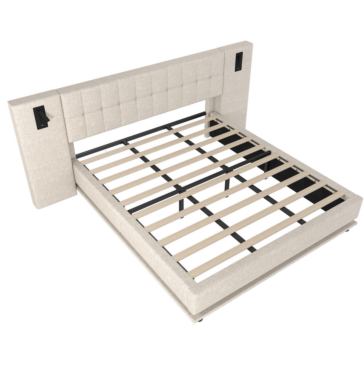 POLSTERBETT 180/200 cm Beige aus Leinen mit LED-Leiste, Spot und USB - Beige, Textil (180/200cm) - Flora Grace