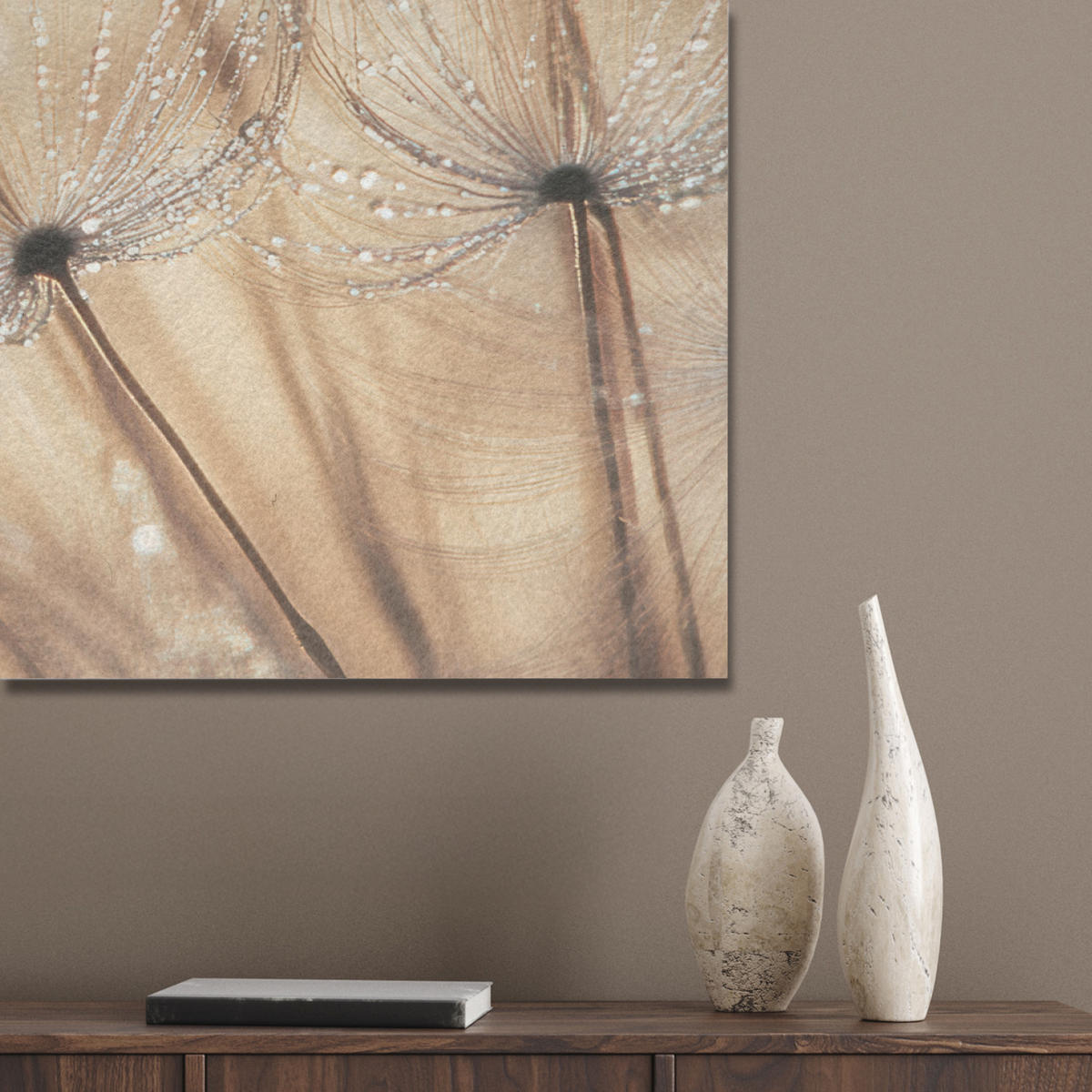 AKUSTIKPANEEL Löwenzahn - Abstrakt - Natur - Beige 100x70 cm - Braun, Textil (100/0.9/70cm) - MuchoWow