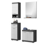 BADMÖBEL-SET weiß Hochglanz, grau 4-teilig 112 cm, Komplettset mit 7 Fächern - Weiß Hochglanz/Grau, Holzwerkstoff (112/191/34cm) - Inn.Furn