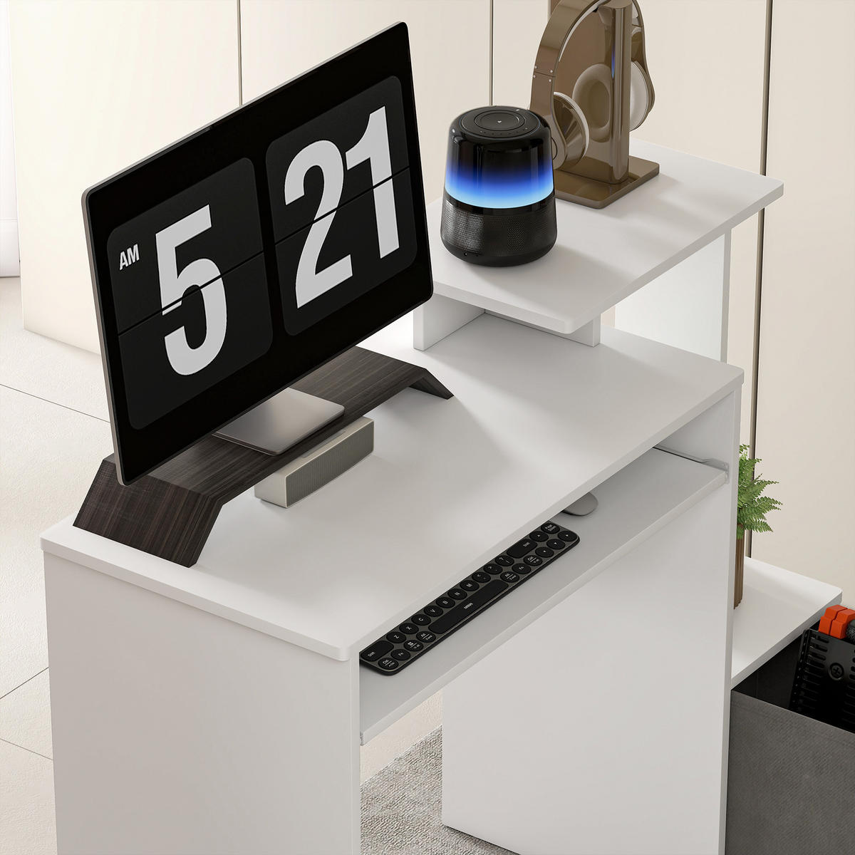 COMPUTERTISCH DE-14862 mit Tastaturablage & Fächern Weiß - Weiß, Holzwerkstoff (40/100/86.6cm) - ComfortXL