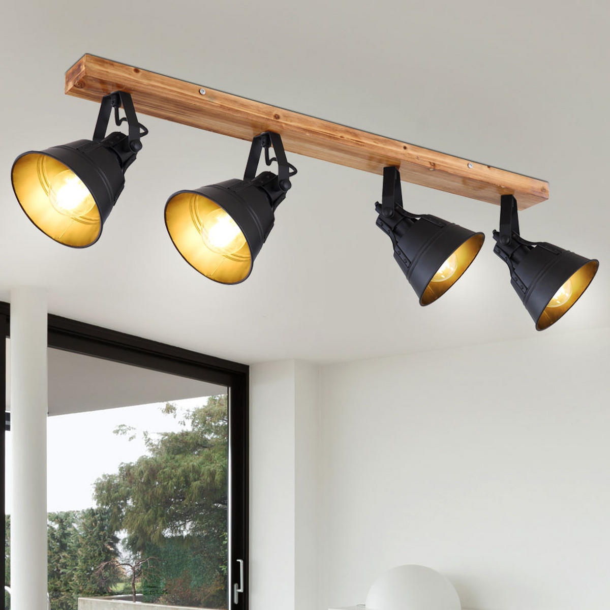 DECKENLEUCHTE Holz Metall Schwarz Matt - Schwarz, Holz (82/14/24cm) - Globo Lighting