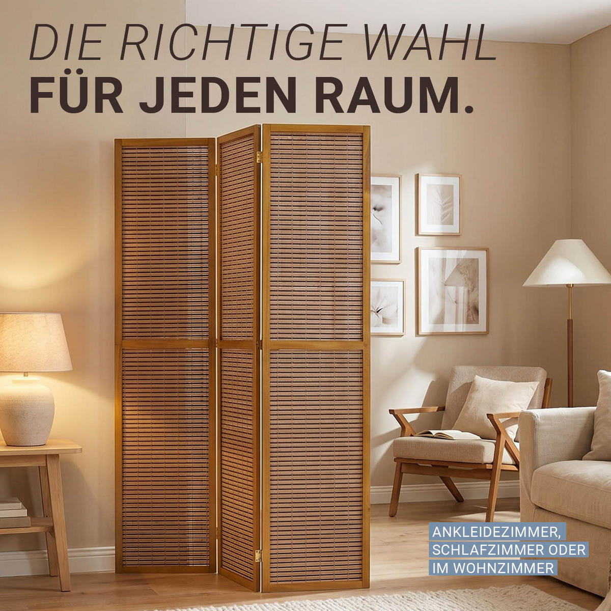 PARAVENT 3-tlg. 132/175 cm Braun Bambuslamellen - Braun, Holz (132/175/2cm) - Homestyle4u