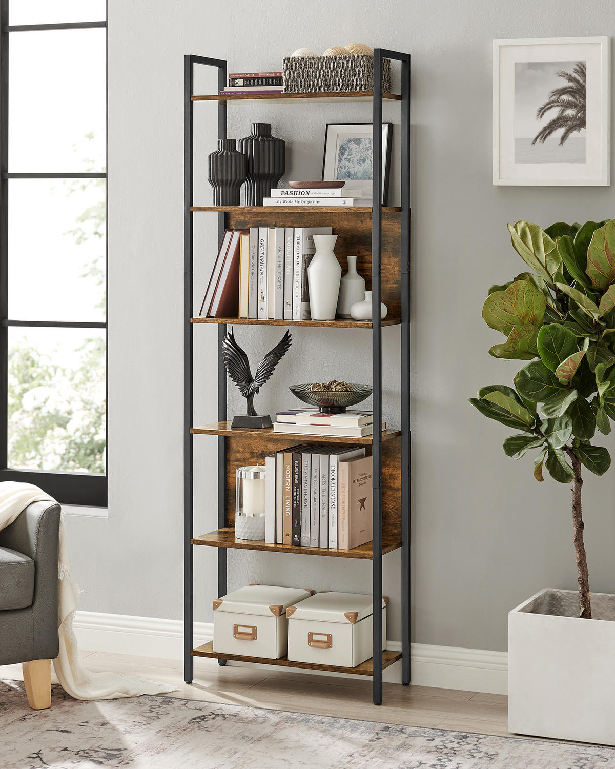 BÜCHERREGAL Bently - Braun, Holzwerkstoff (24/186/60cm) - VASAGLE