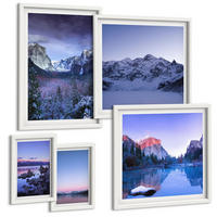 BILDER SET 5er Set - 50x50 cm & 20x30 cm & 40x60 cm Weißer Rahmen - Berglandschaften, Sonnenuntergang, Wasser - Weiß, Kunststoff (40/60cm) - TULUP