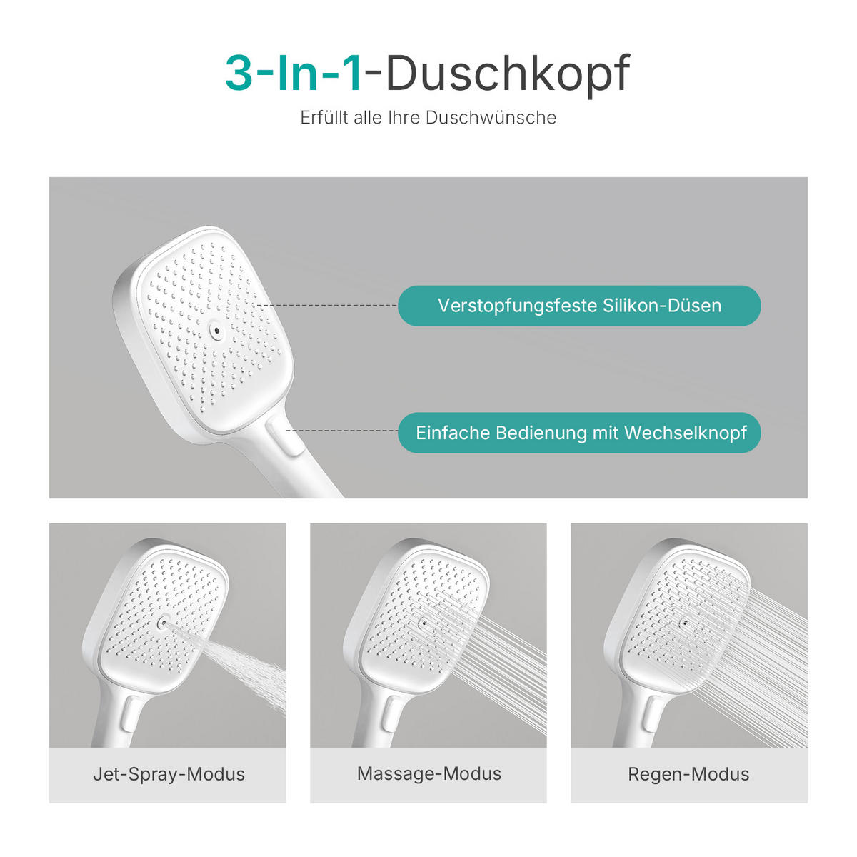 ÜBERKOPFBRAUSESET mit Thermostat und 4 Wasserauslässen 40,9/60/105 cm - Weiß, Metall (40/113/58cm) - EMKE