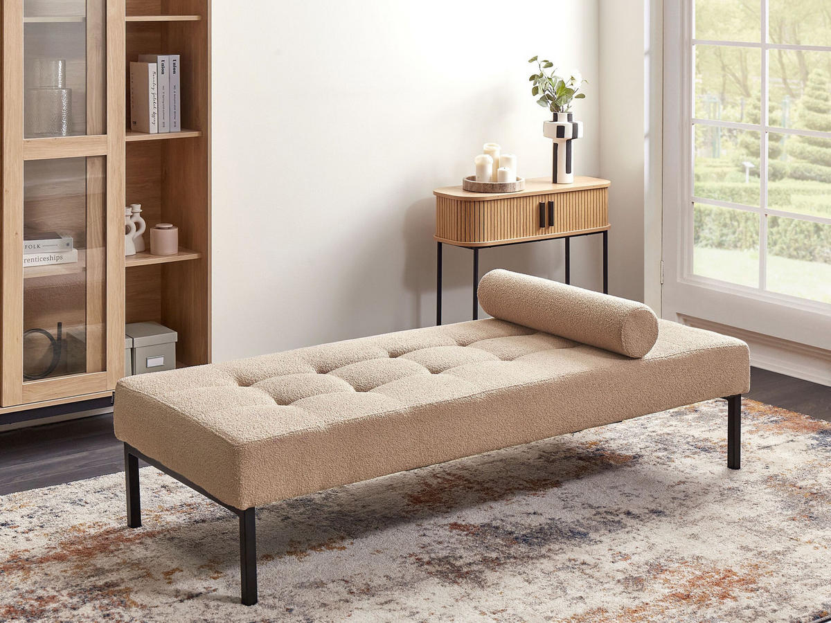 ČALOUNĚNÉ LEHÁTKO CHAISE LONGUE Bouclé Béžové Chinon - černá/béžová, textil (178/41/73cm) - Beliani