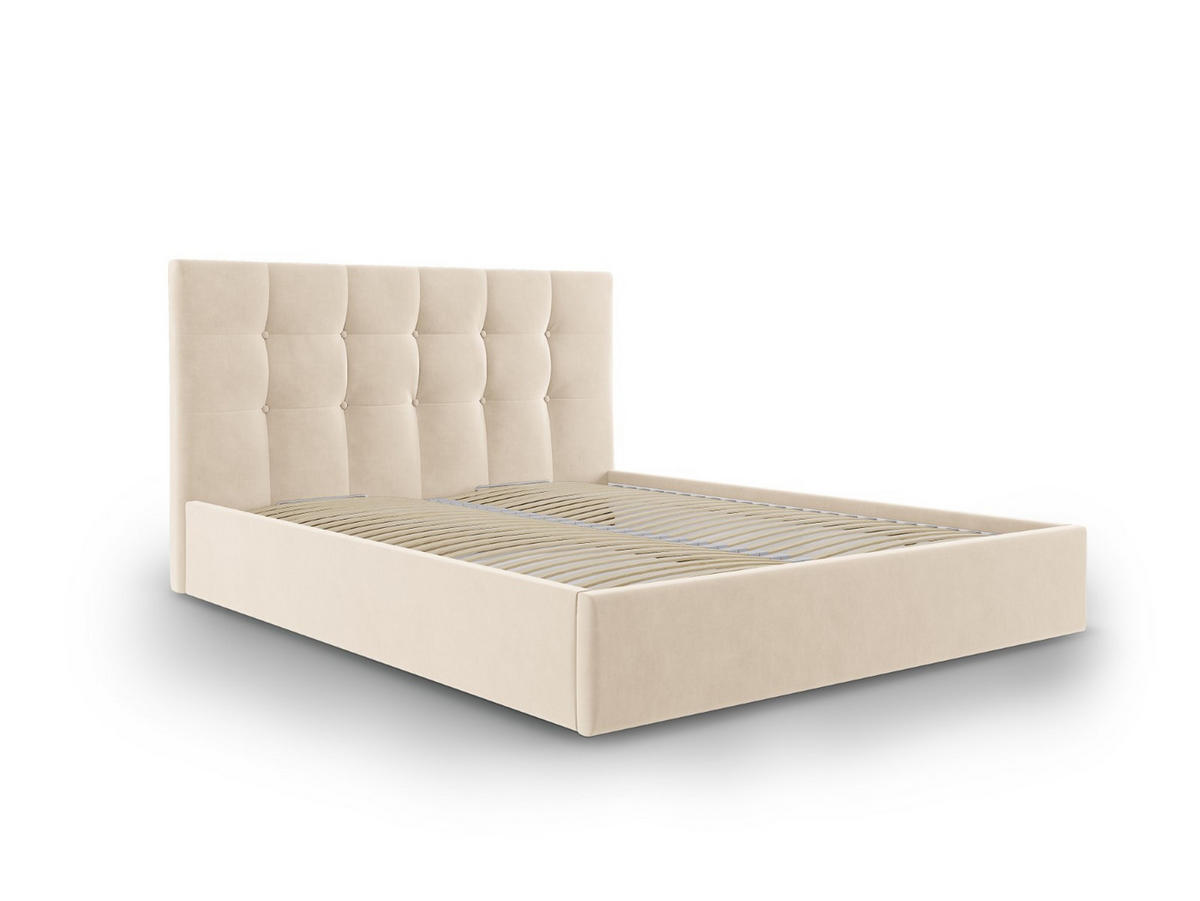 BETT mit Bettkasten und Kopfteil Phaedra aus Samt beige 180x200cm - Beige, Textil (180/200cm) - Micadoni