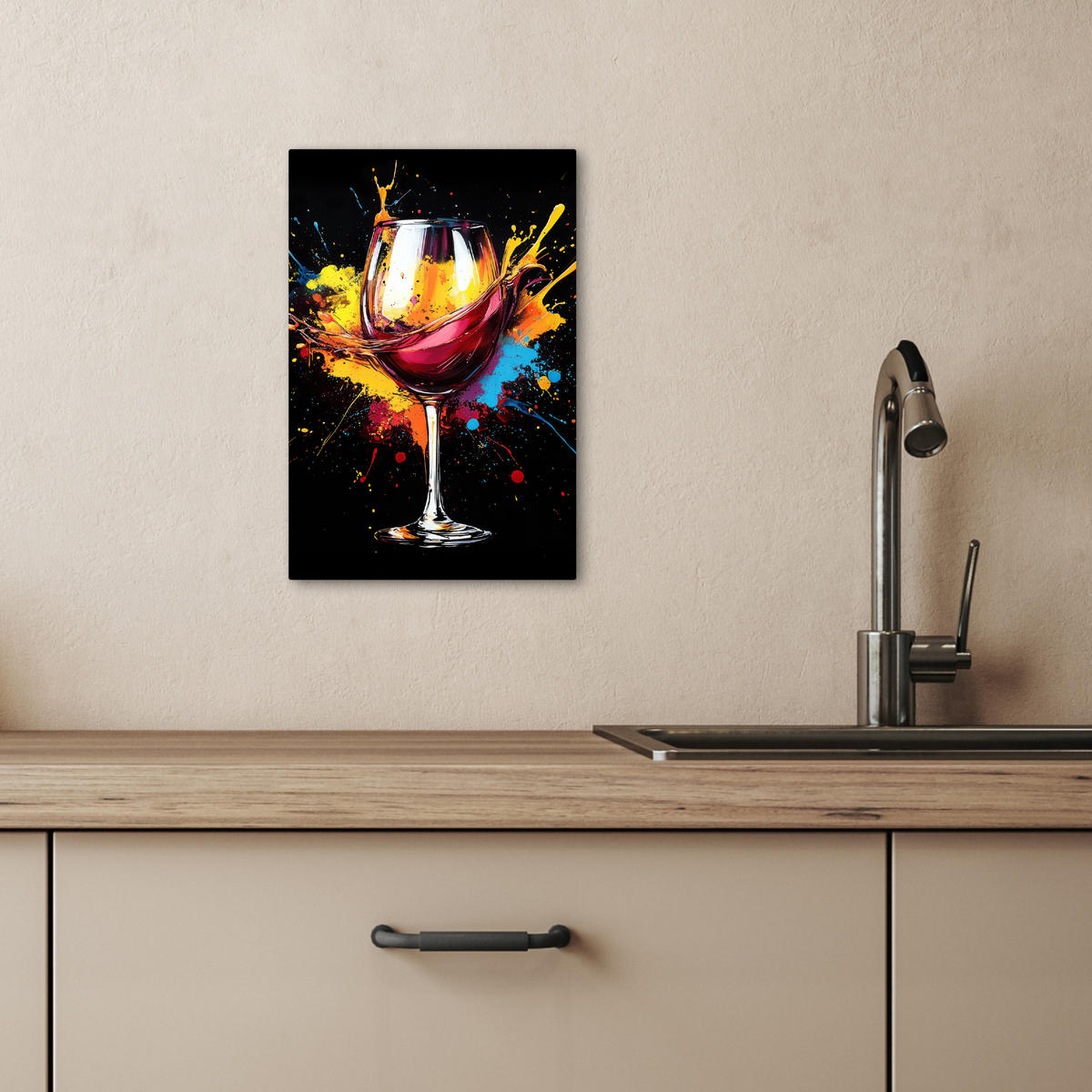 LEINWANDBILD Wein - Glas - Graffiti - Getränk - Rot - Farbe 20x30 cm - Weinrot, Textil (20/30cm) - MuchoWow