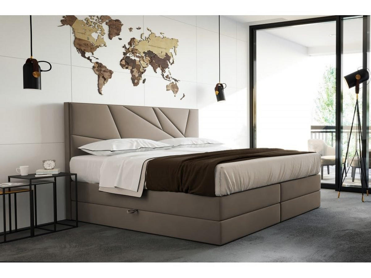 BOXSPRINGBETT VERDE LUX 140x200 cm, Bonell und Taschenmatratze, Topper 5 cm und Stauraum, Samtstoff, Beige - Beige, Holzwerkstoff/Kunststoff (140/200cm) - Trada