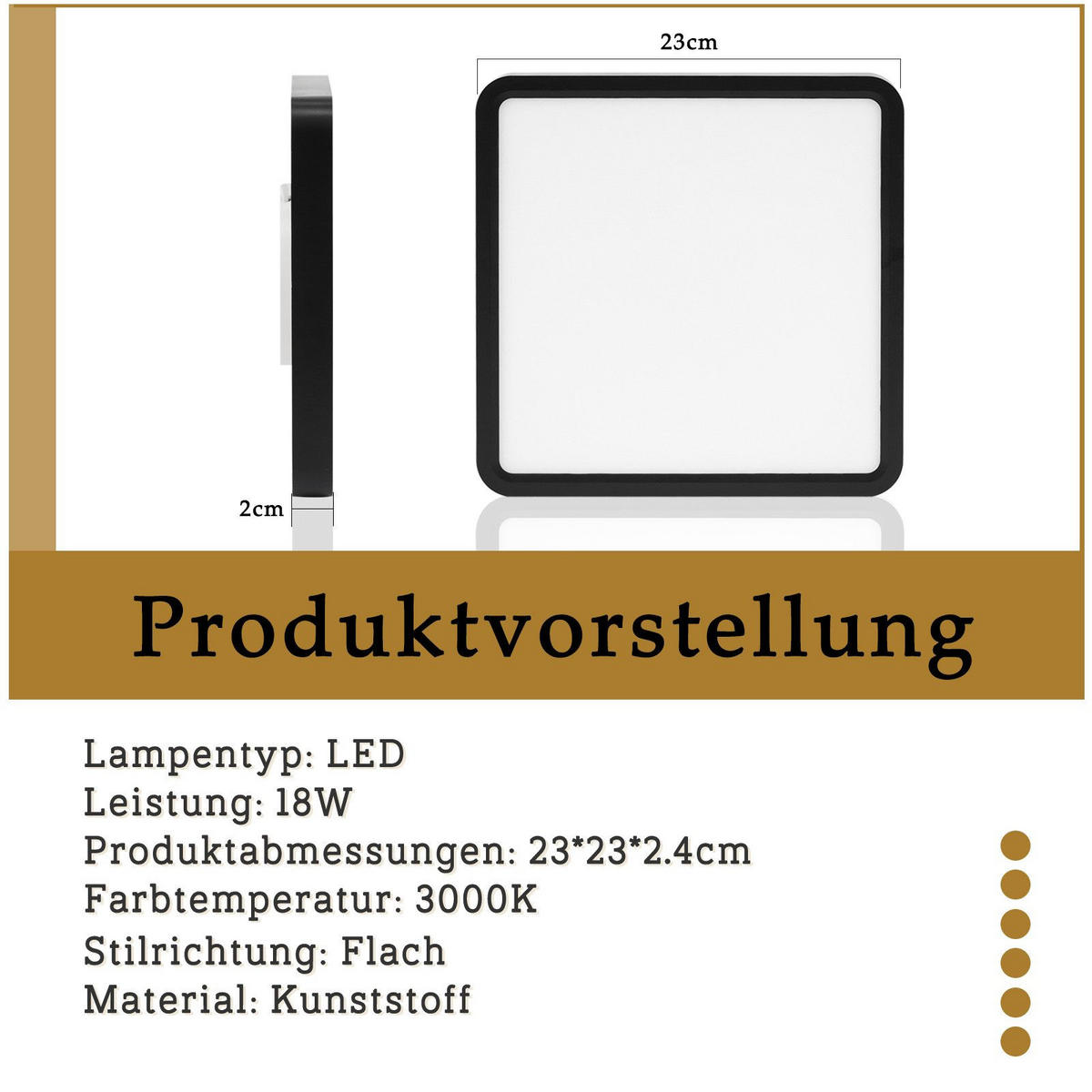 LED-DECKENLEUCHTE Macomber 23/23/2.4cm - Schwarz, Kunststoff (23/23/2.4cm) - Nettlife