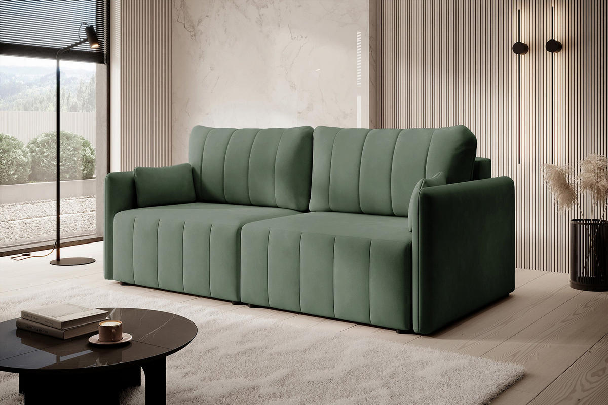 SCHLAFSOFA Pierra Hellgrün hydrophober Samt - Schwarz/Grün, Kunststoff/Textil (215/100/112cm) - Selsey