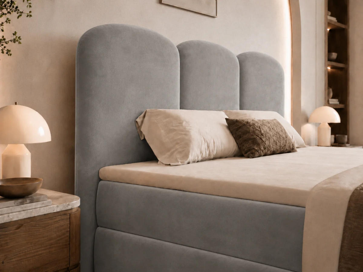 BOXBETT ROYAL 120x200 cm in Hellgrau, Bettkasten, Topper, Velvet-Stoff - Grau, Holz/Textil (120/200cm) - EMLAR Home