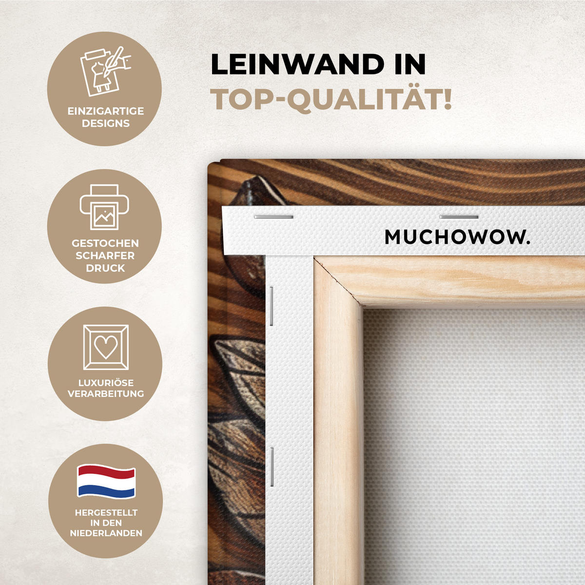 LEINWANDBILD Kaffee - Vintage - Braun - Tasse - Holz 90x90 cm - Braun, Textil (90/90cm) - MuchoWow