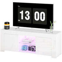 TV-LOWBOARD 120/34/45 cm mit LED-Beleuchtung & Kabeldurchlass - Weiß, Glas (120/45/34cm) - BEAOK