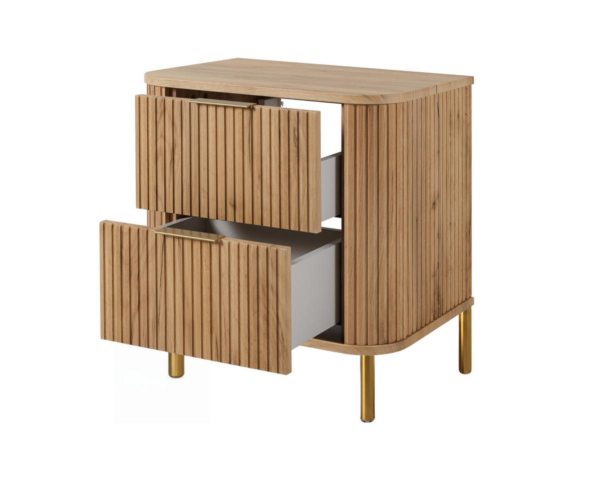 BADEZIMMERSCHRANK : Farbe Eiche Craft, Griff gold, Füße gold, 60 x 41,5 x 66,7 cm - Eichefarben/Goldfarben, Holzwerkstoff (60/66.7/41.5cm) - 3XE LIVING