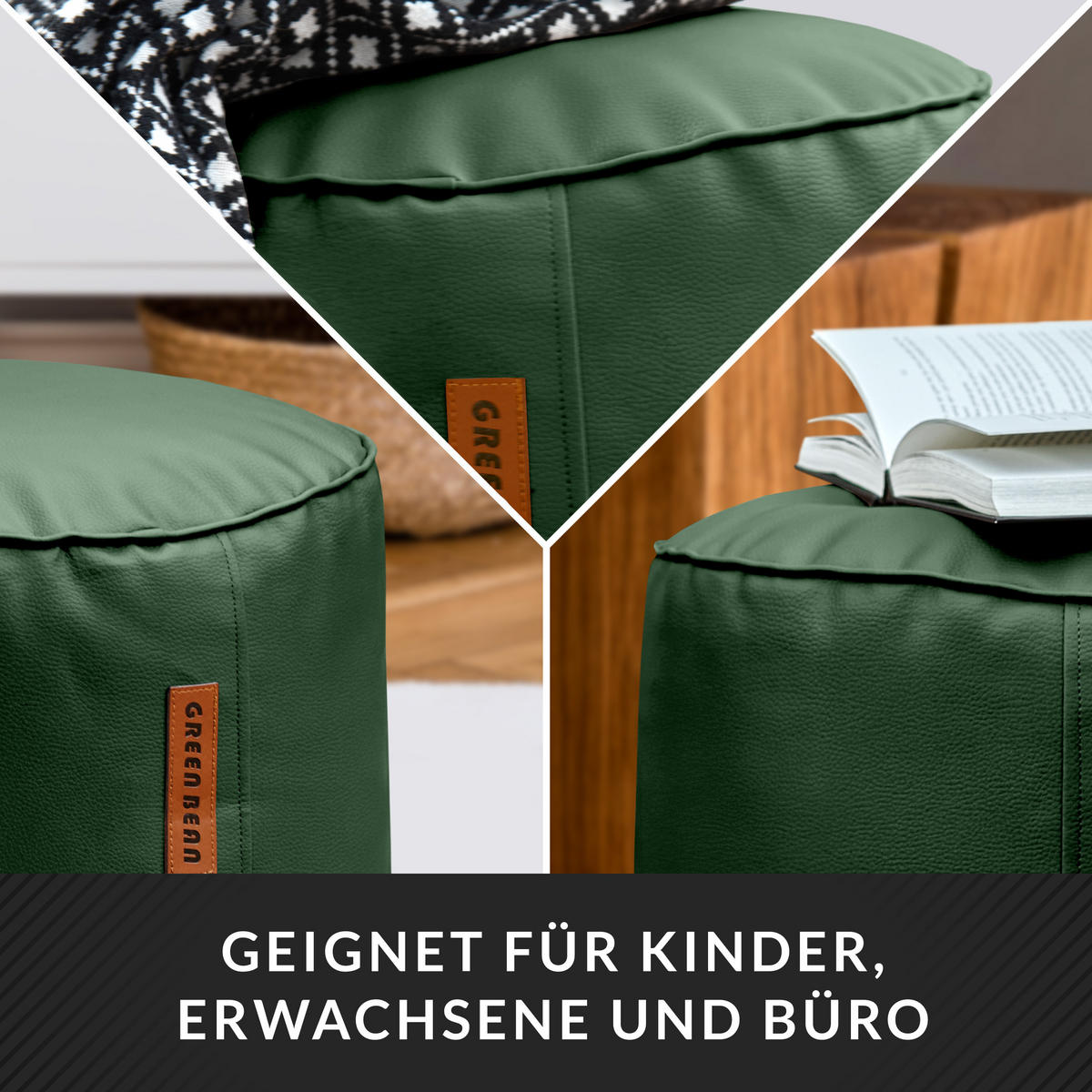 INDOOR HOCKER Stay rund Kunstleder - Dunkelgrün, Textil (43/30/30cm) - Green Bean