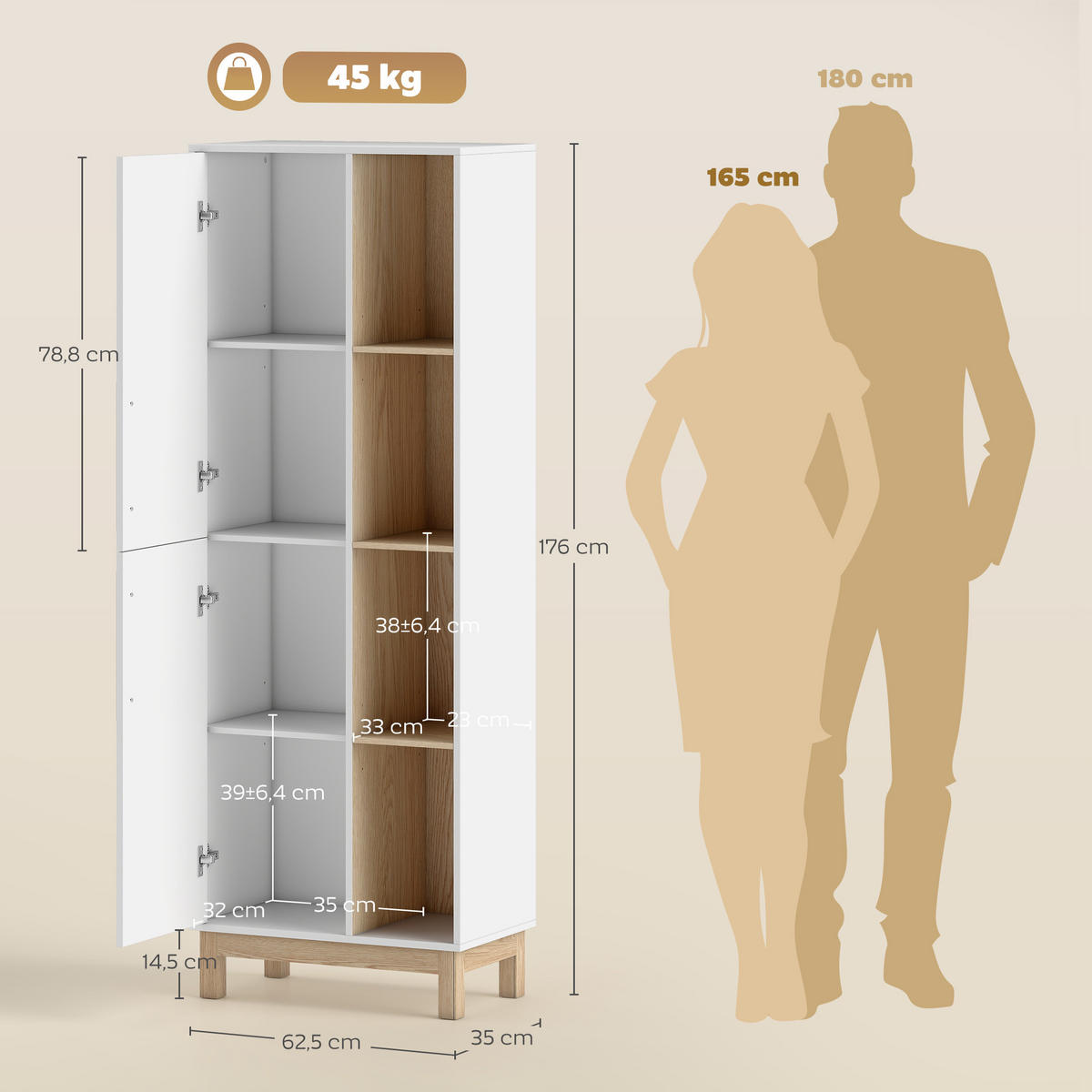 BÜCHERREGAL Weiß 62,5/35/176 cm - Weiß, Holzwerkstoff (35/176/62.5cm) - PANGIVO