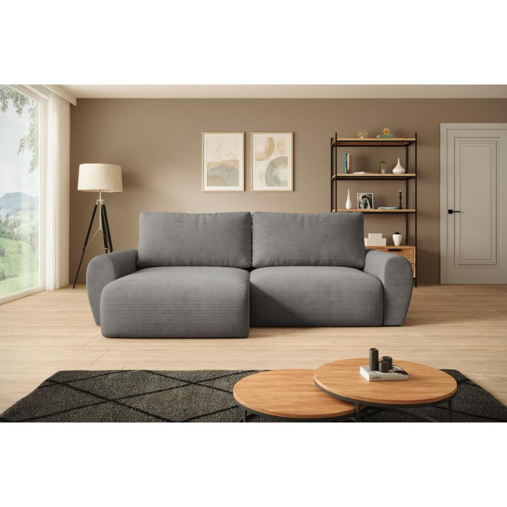 ECKSCHLAFSOFA Poss L grau links - Grau, Textil (253/153cm) - Beautysofa