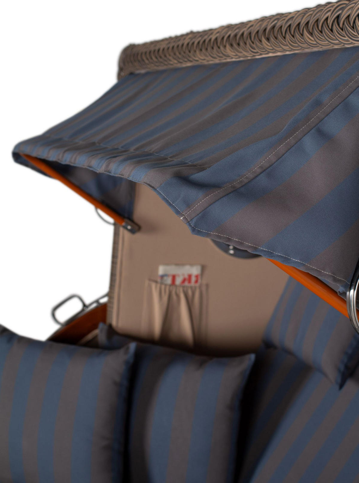 STRANDKORB Komplettset: Ammersee Mahagoni Bullauge - PE grau - Modell 582 - Blau/Braun, Holz/Kunststoff (125/165/80cm) - bene living