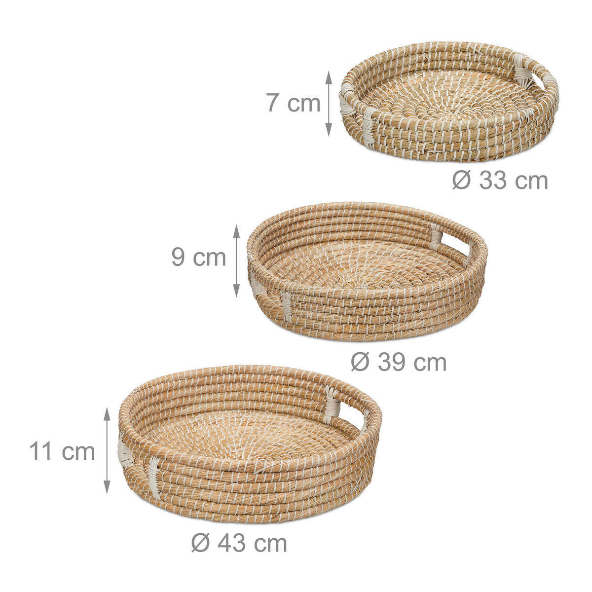 3xSERVIERTABLETT - Hellbraun, Kunststoff/Textil (43/11/43cm) - Relaxdays