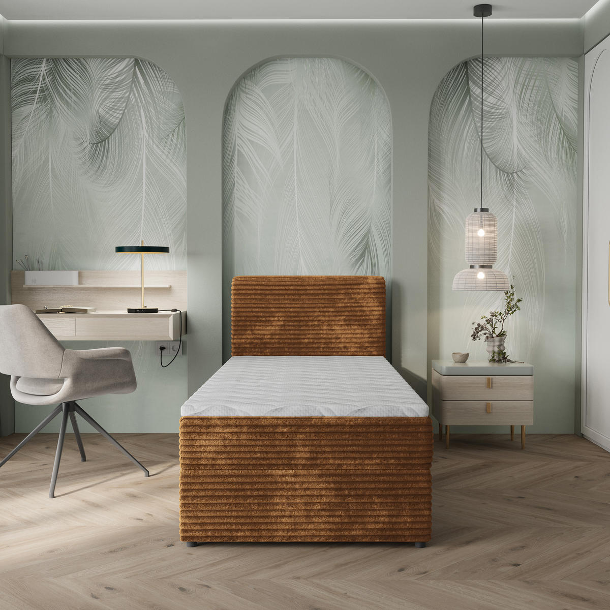 BOXBETT PISA 80 80x200 cm mit Matratze und Topper, H2+H3 - Kupferfarben - Kupferfarben, Holz (80/200cm) - MASSENO