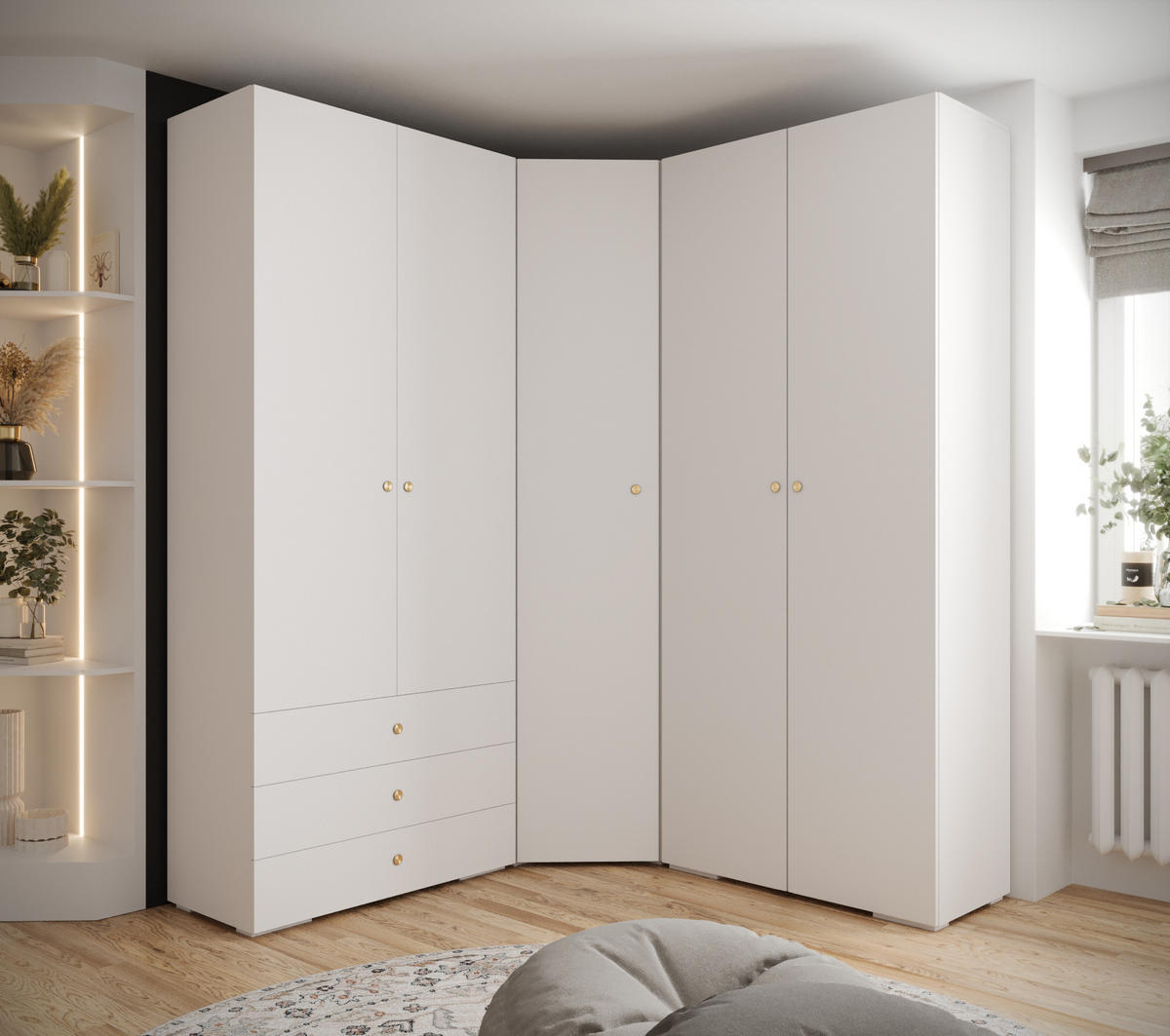 GARDEROBEN-SET 236,7/181,7/47 - Goldfarben/Weiß, Holz/Kunststoff (181.7/236.7/47cm) - Abiks Möbel