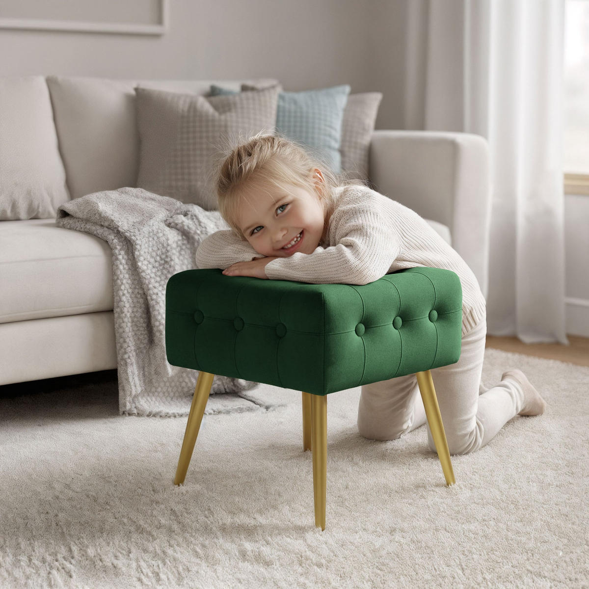 SITZHOCKER QUADRA, Grün, T40xB40xH42 - Grün, Holz (40/42/40cm) - Milordbikes