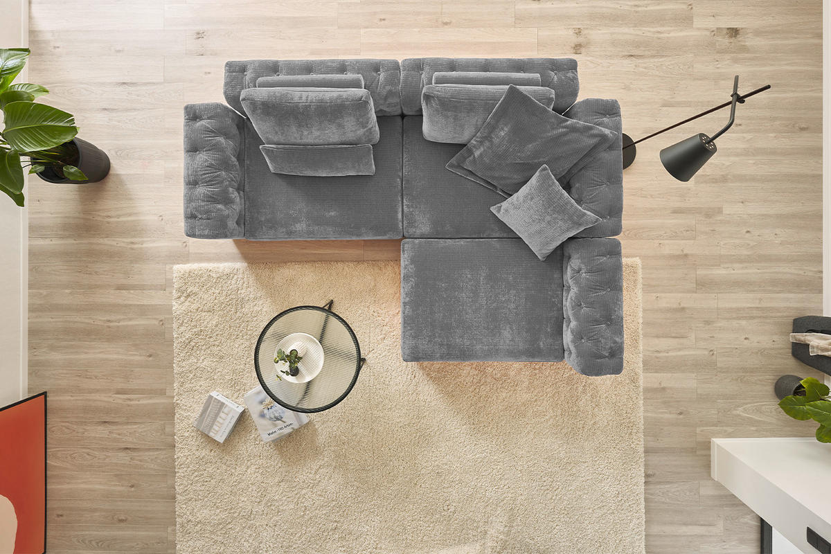 MODULSOFA SEPHI Grau Cord - Schwarz/Grau, Kunststoff/Textil (268/62/191cm) - KAWOLA