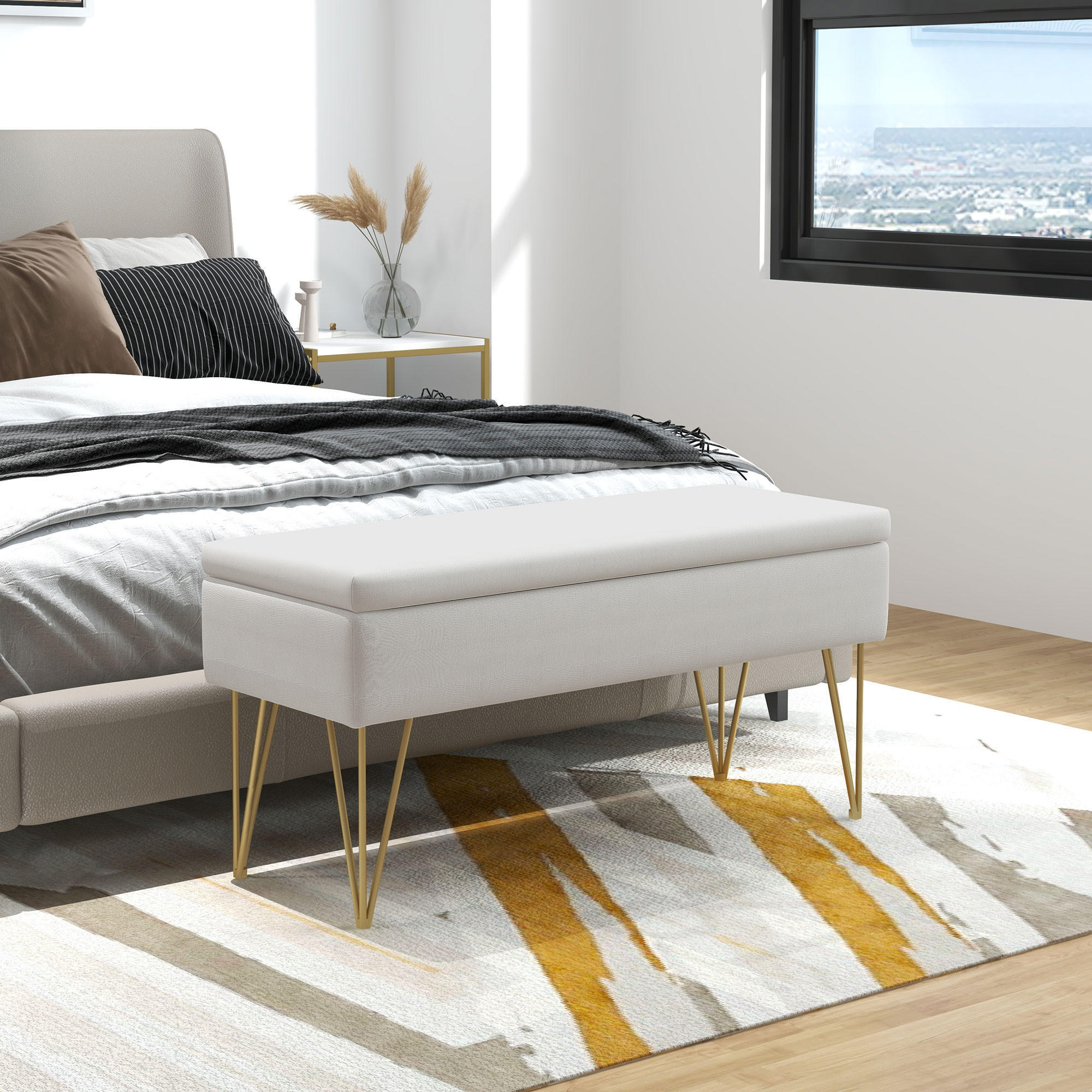 SITZBANK Bettbank - Creme, Holzwerkstoff (40/49/100cm) - HOMCOM