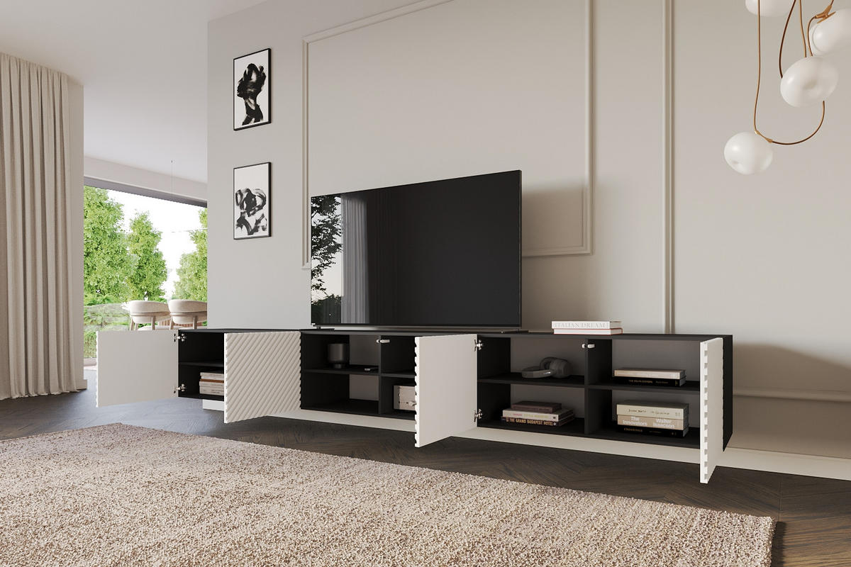 LOWBOARD ZENO-W 3x100x40x41 cm - Schwarz / Weiß - Weiß, Holzwerkstoff (300/40/41cm) - ALTDECOR