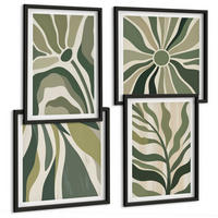 BILDER SET 4er Set - 50x50 cm & 40x60 cm Schwarzer Rahmen - Bemalte Blätter mit Grün - Schwarz, Kunststoff (50/50cm) - TULUP