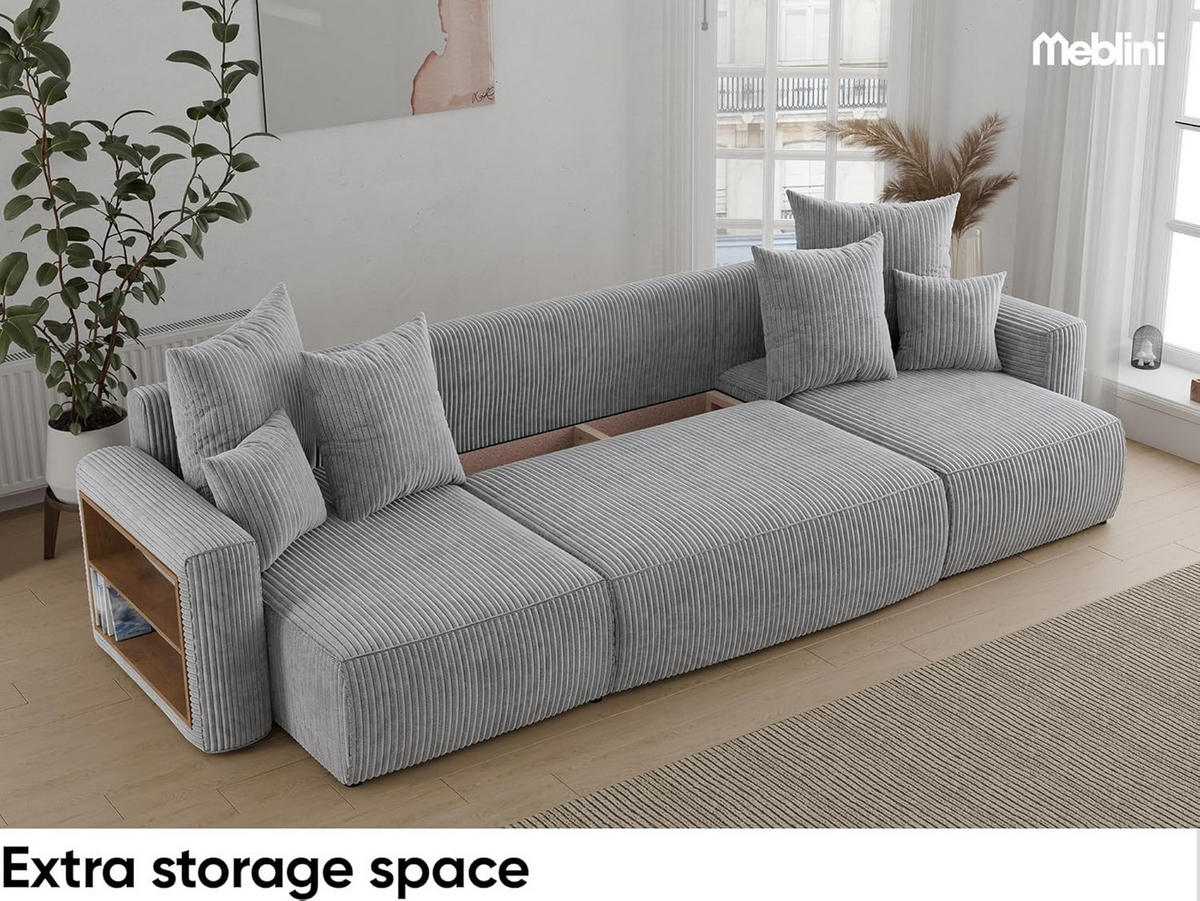 ECKSOFA SOLARIS U - Hellgrau/Schwarz, Holzwerkstoff (312/142cm) - Meblini