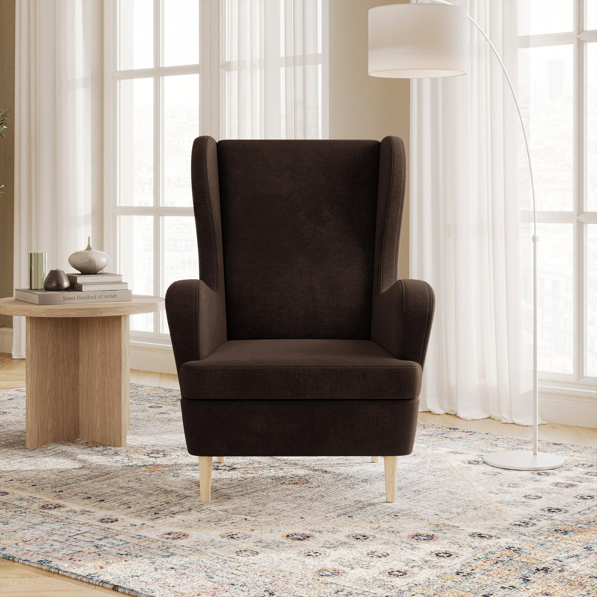 KŘESLO ušák VOGERA M, hnědá - hnědá, dřevo/textil (78/103/85cm) - MASSENO