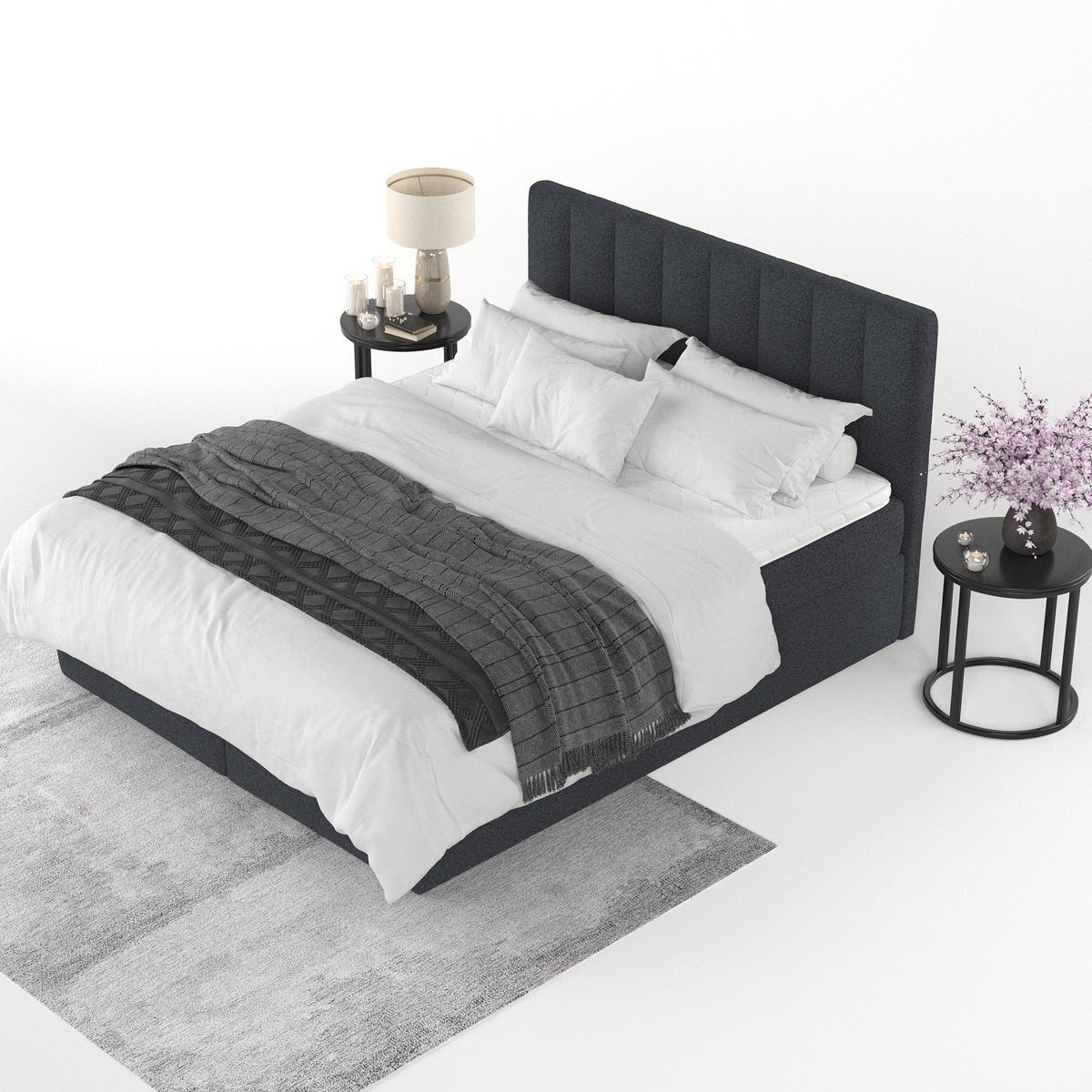 BOXBETT Lusso 180/200 cm Anthrazit im Riva Stoff - Anthrazit/Schwarz, Holz/Holzwerkstoff (180/200cm) - AltaBeds