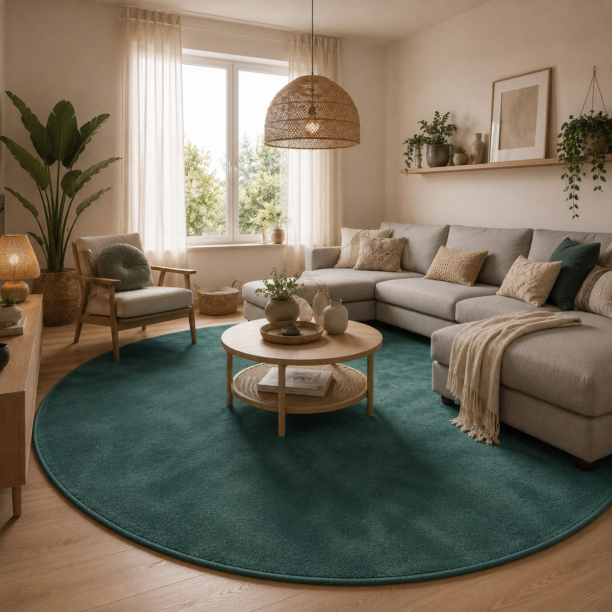 HOCHFLOR LANGFLOR TEPPICH SUPER SOFT MELIA RUND - Mintgrün, Textil (200/200cm) - Pergamon