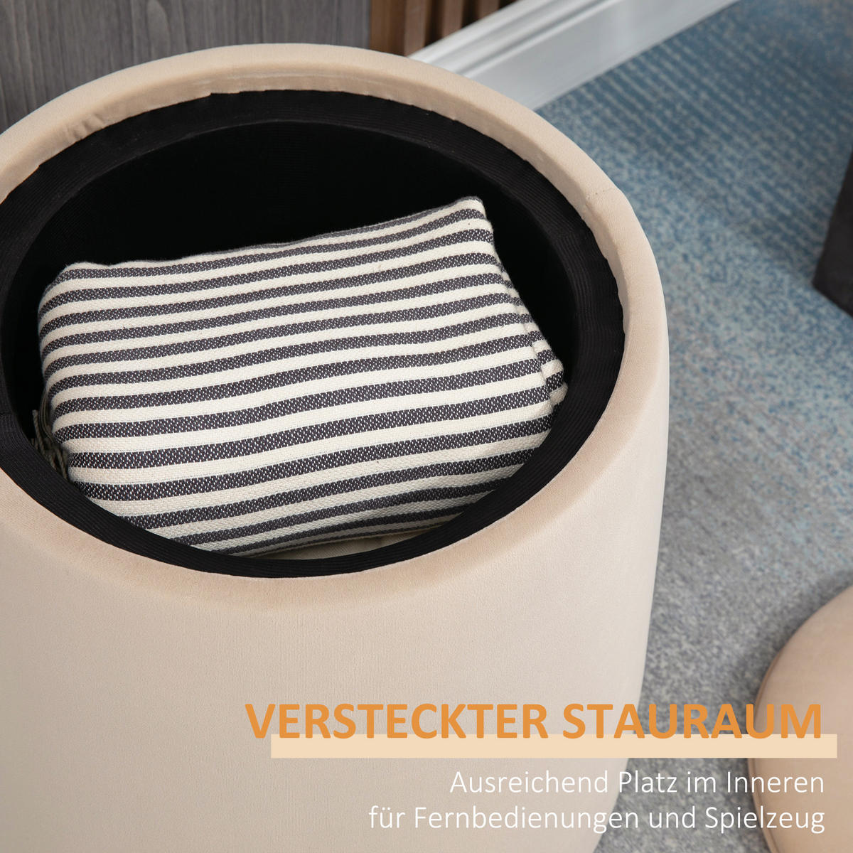 OTTOMANE, 2-in-1, Sitzhocker, Beige - Beige, Kunststoff (44/47.5/44cm) - HOMCOM
