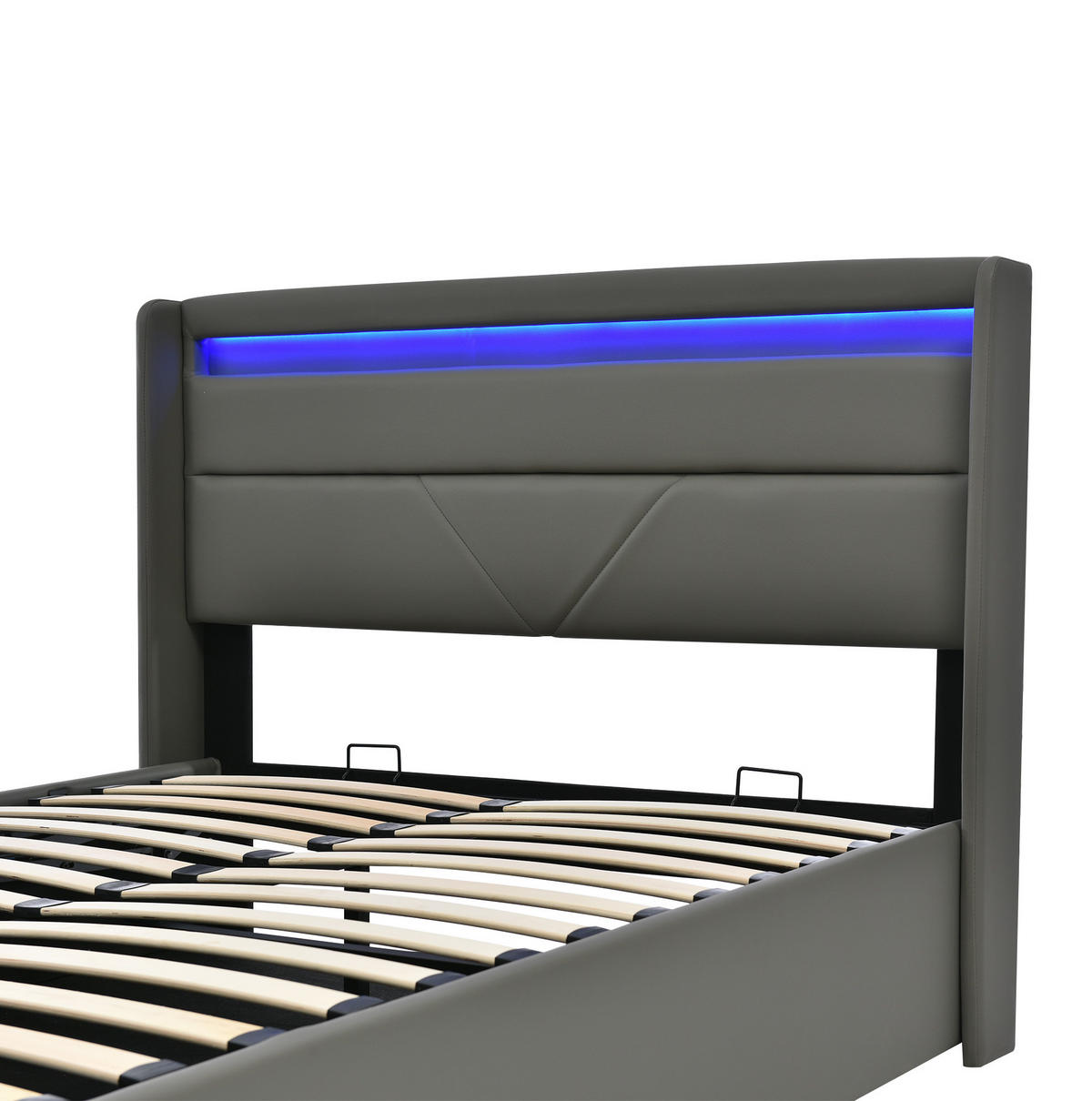 POLSTERBETT 160/200 cm Grau mit hydraulischem Stauraum und LED-Beleuchtung - Grau, Kunststoff (160/200cm) - OKWISH
