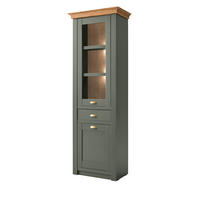 VITRINE grün, Wotan Eiche 68 x 207 cm, Vitrinenschrank im Landhaus-Stil - Dunkelgrün/Messingfarben, Glas/Holzwerkstoff (68/207/45cm) - Furn.Design