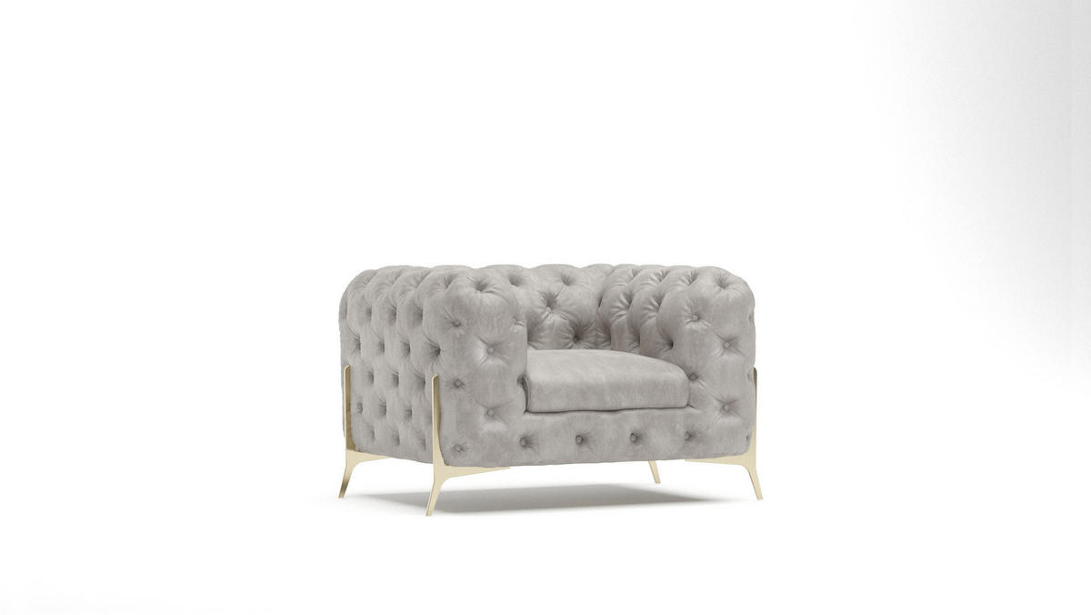 CHESTERFIELD-SESSEL Vertex Grau Samt - Goldfarben/Grau, Holz/Textil (125/75/100cm) - S-Style Möbel