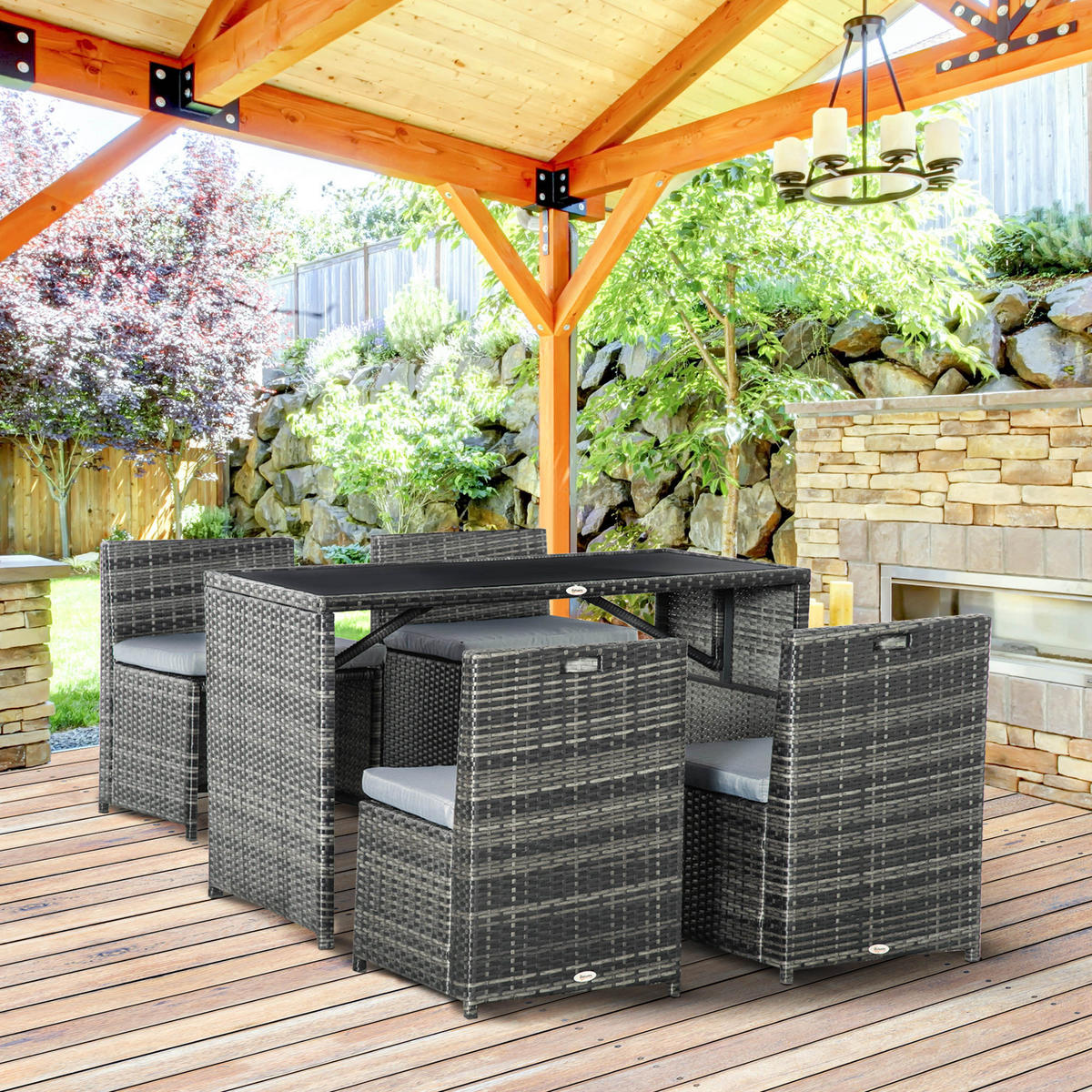 GARTENMÖBEL Set Stahl PE Polyrattan Grau - Grau, Metall - Outsunny