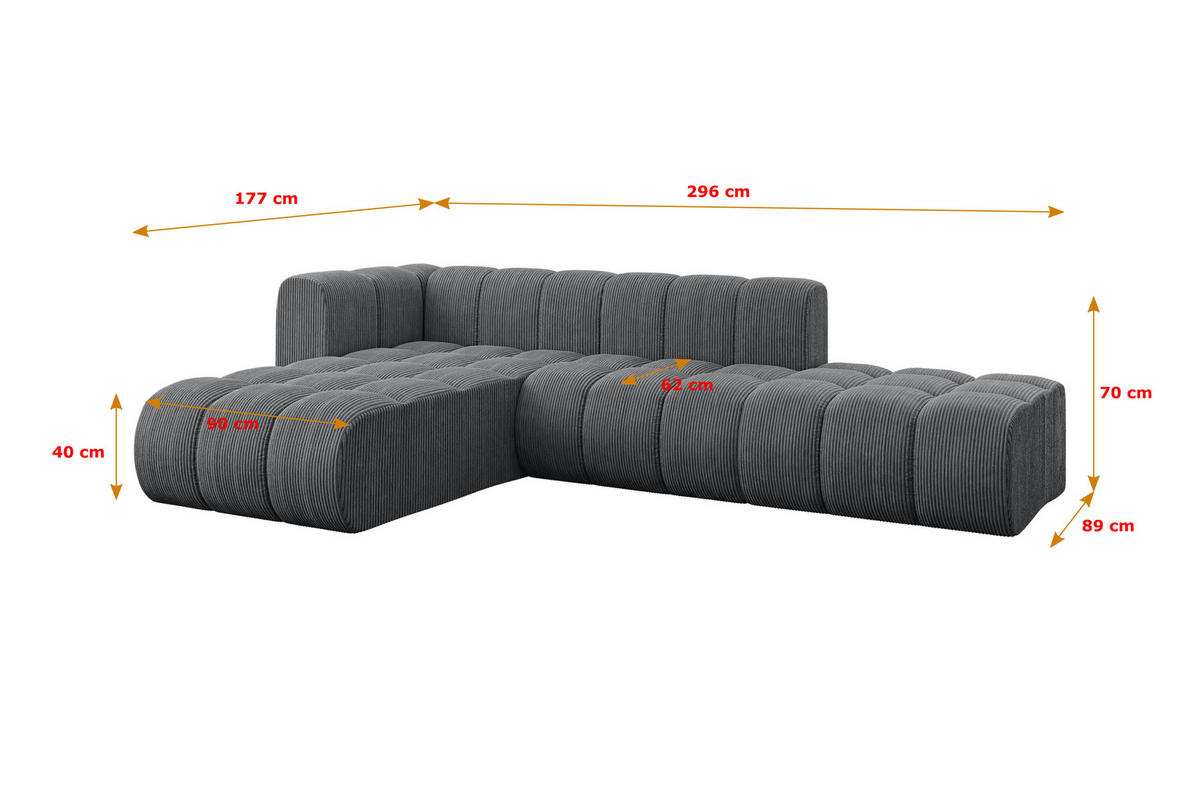 ECKSOFA modulares Sofa Zuvon-L1 - 296x177x70 cm Dunkelgrau - Dunkelgrau, Holzwerkstoff/Textil (296/177cm) - ALTDECOR