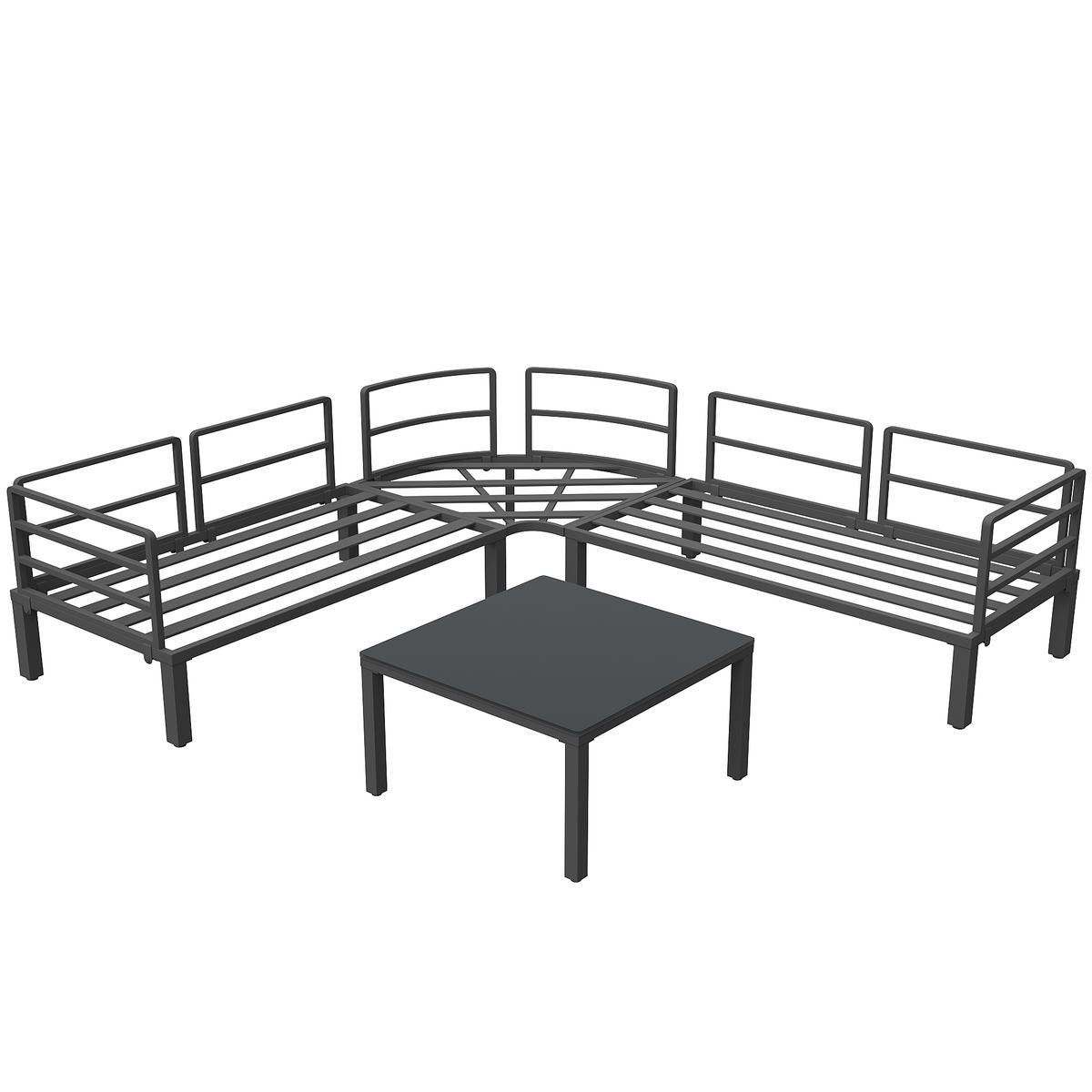 GARTENSET 4-5 Sitzer Grau Mit Verstellbaren Füßen & Glastisch - Grau, Metall - FLIEKS