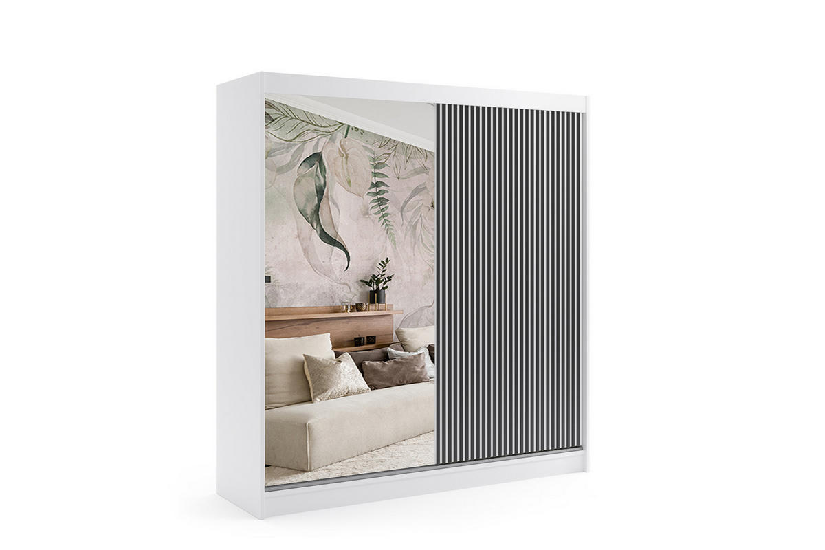 KLEIDERSCHRANK VILAN mit Spiegel - 200 cm - Weiß|Schwarz - Schwarz/Weiß, Holzwerkstoff (200/215/61cm) - ALTDECOR