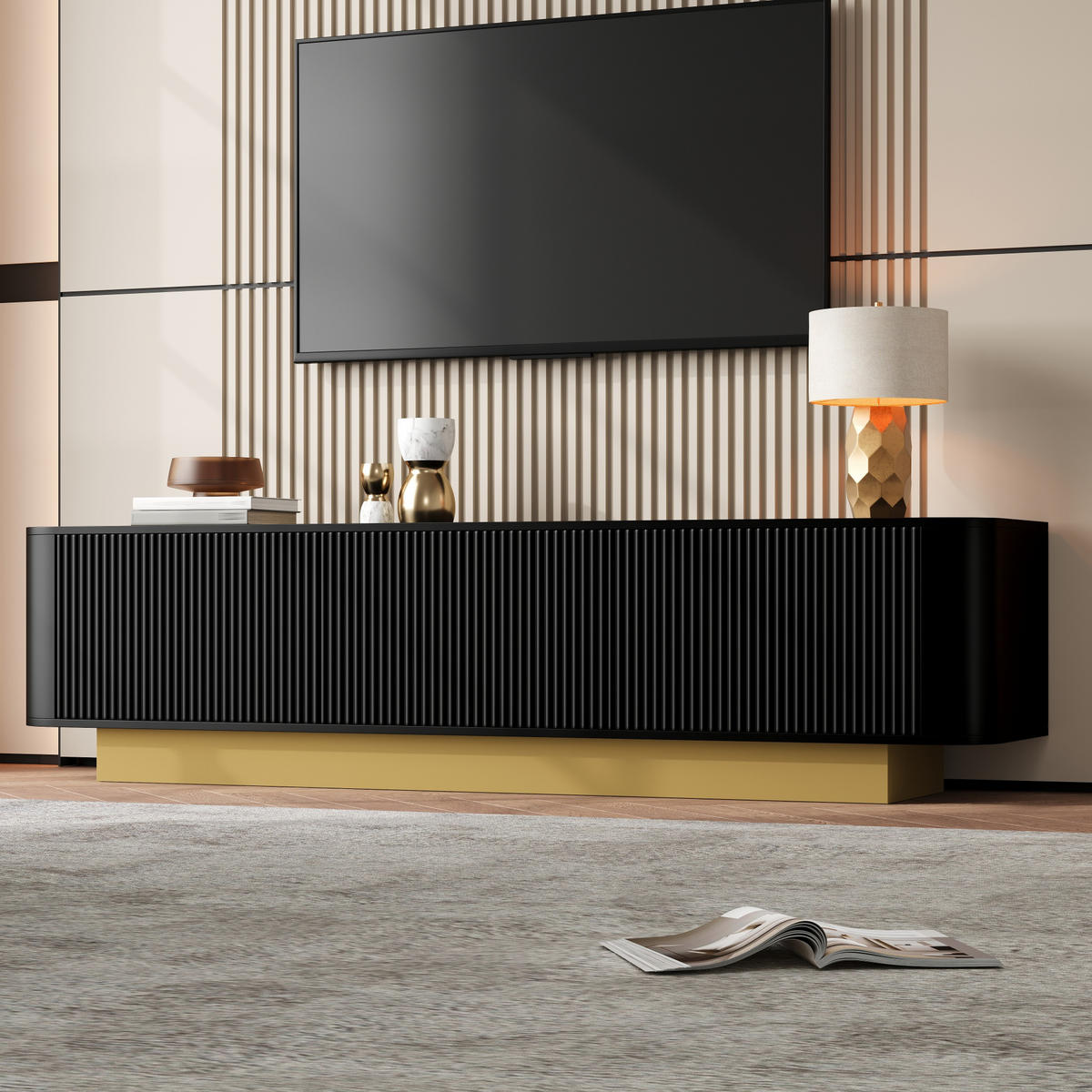 TV-LOWBOARD Schwarz 170/40,5/47 cm - Schwarz, Karton (40.5/47/170cm) - PANGIVO