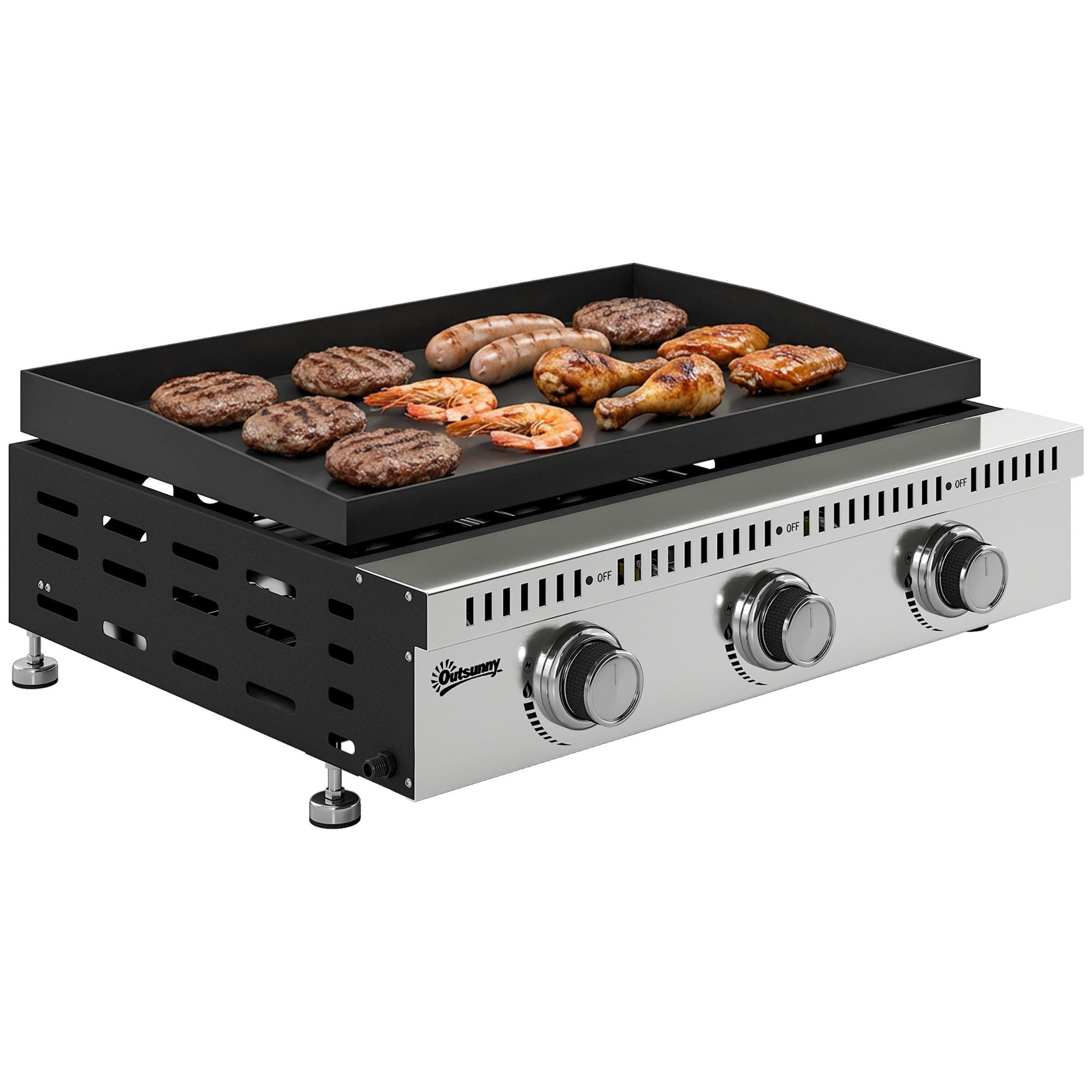 PLANCHA DE-18624 3 Brenner, 9 kW, 56,5x33 cm Schwarz - Schwarz, Metall (49/23/62cm) - ComfortXL